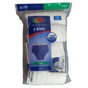 Fruit Of The Loom Size L 14 16 Briefs Boys 6 Pack White Cotton Blue Gray NEW